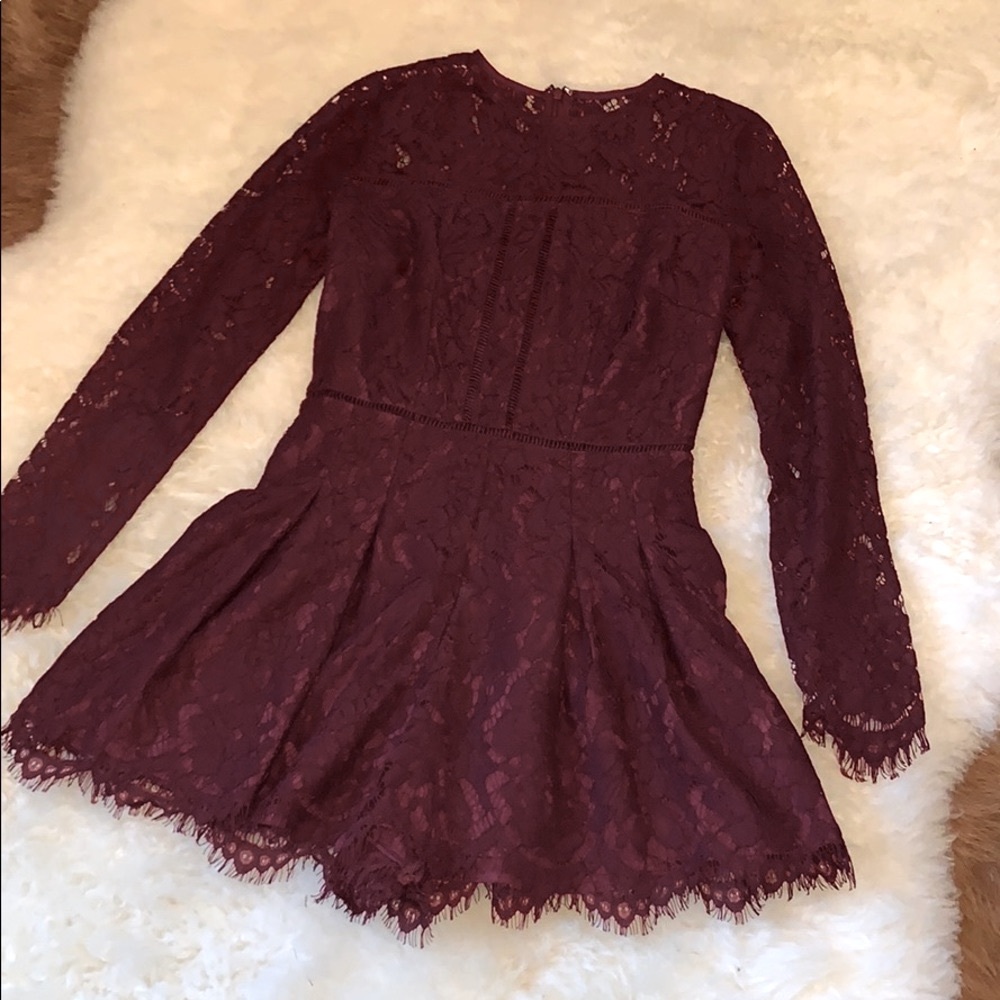 NWT Bloomingdales burgundy lace romper